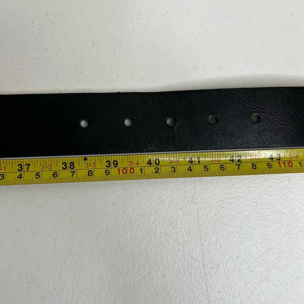 Faux Leather Black Belt Silver Buckle Classic Basic Simple 1.5